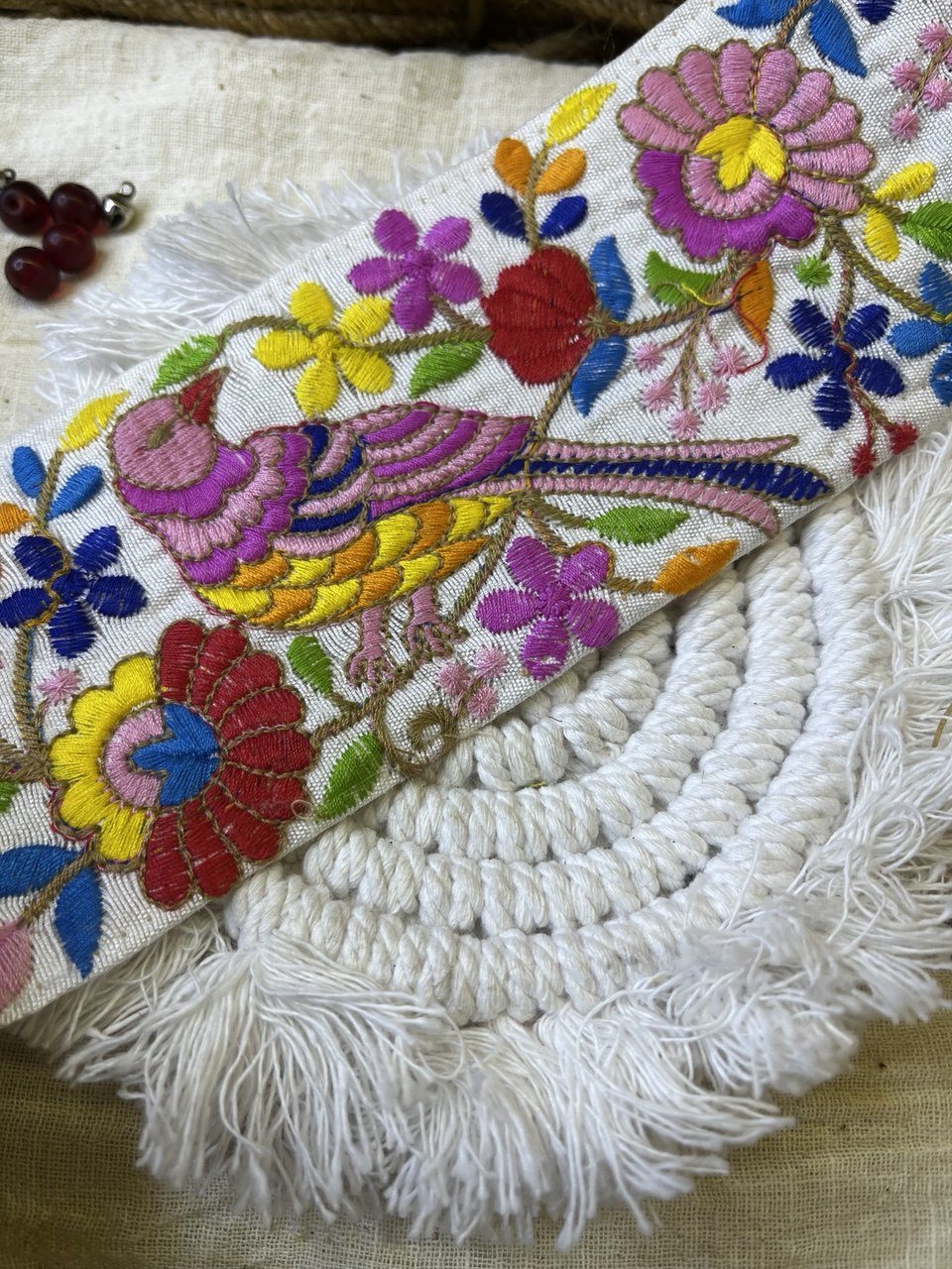 OD2510 Multicolor Bird and Floral Embroidered Trim