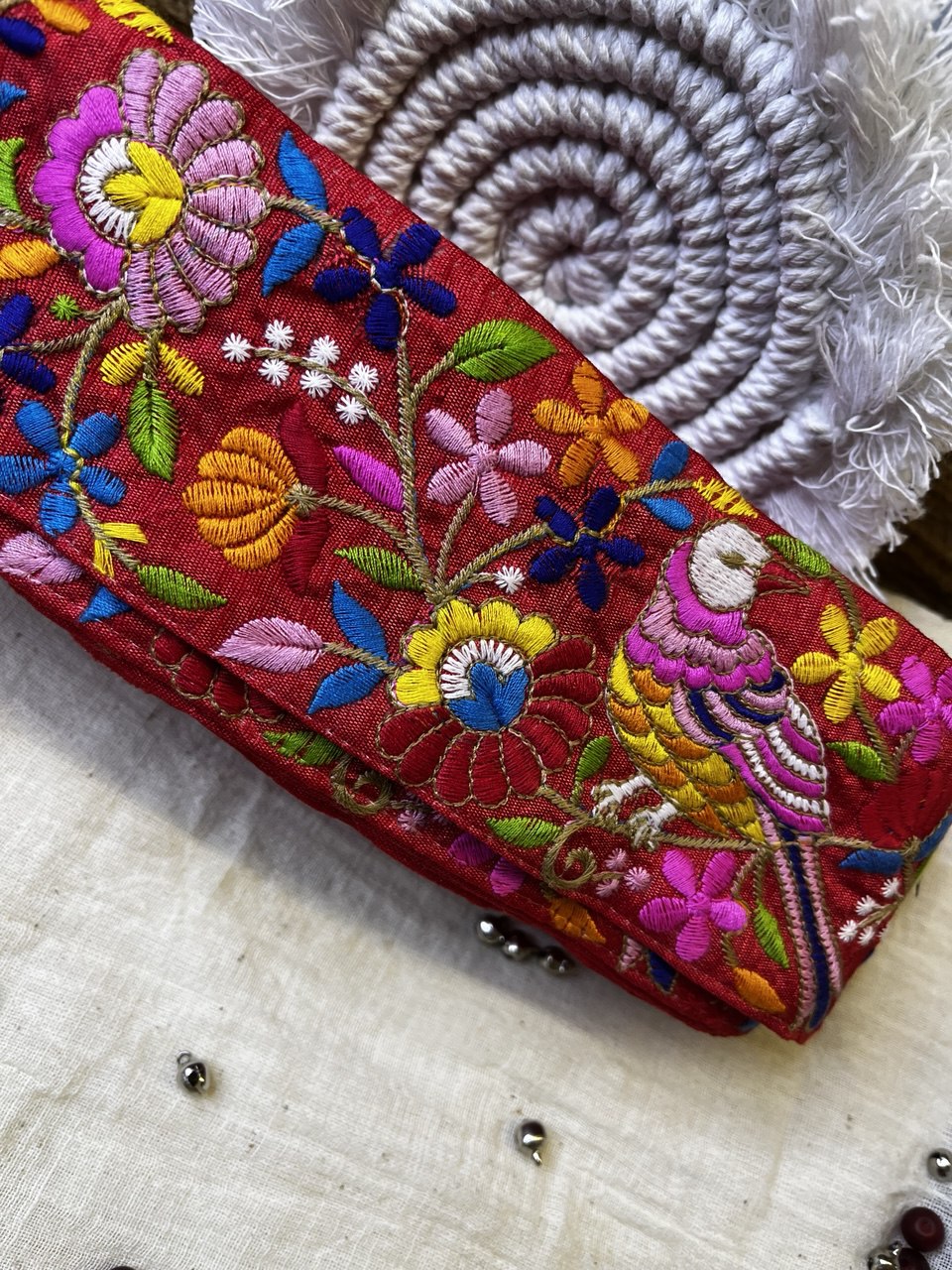 OD2510 Multicolor Bird and Floral Embroidered Trim