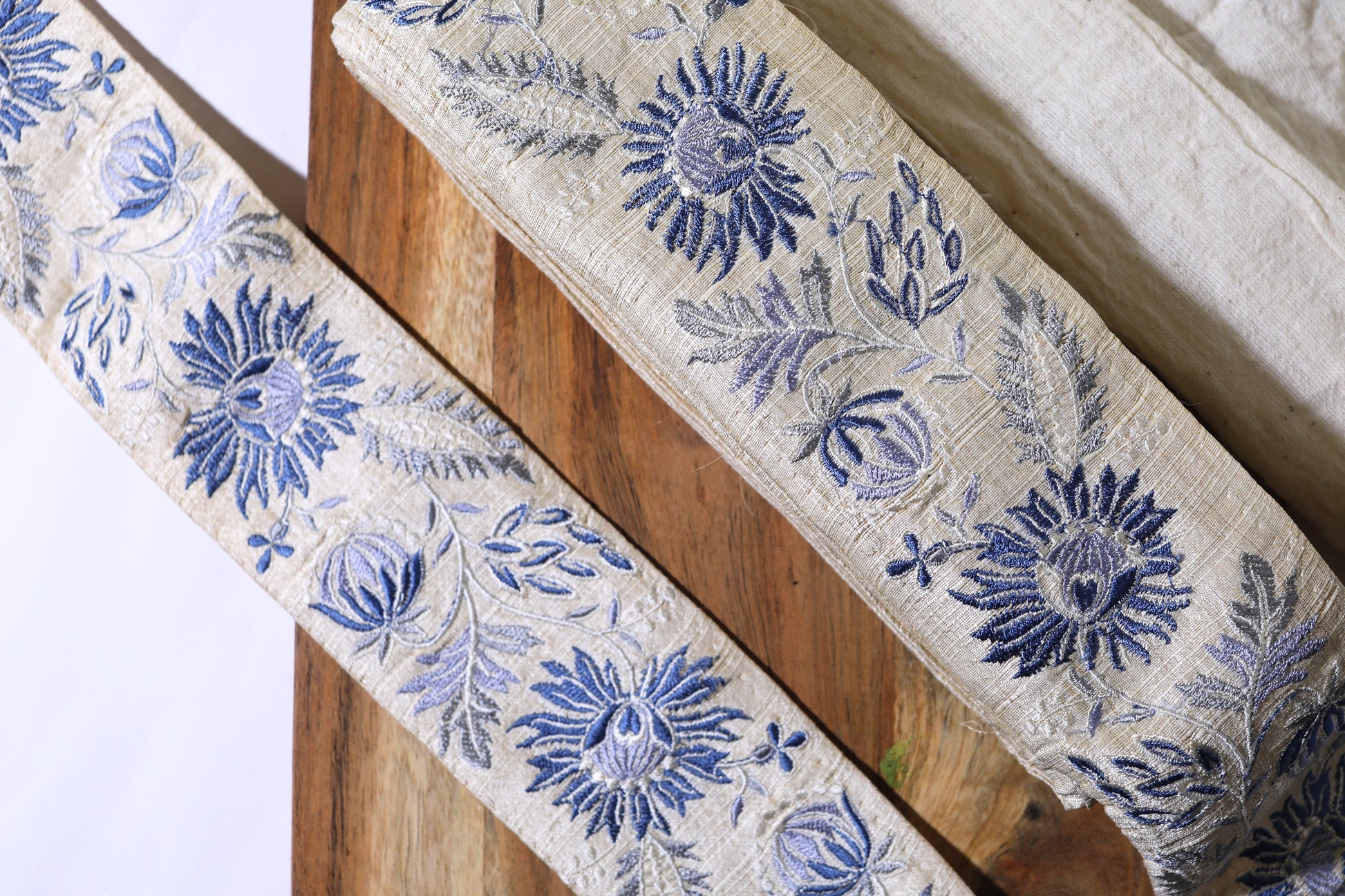 OD2503 Blue Floral Embroidered Trim – Royal Garden Collection